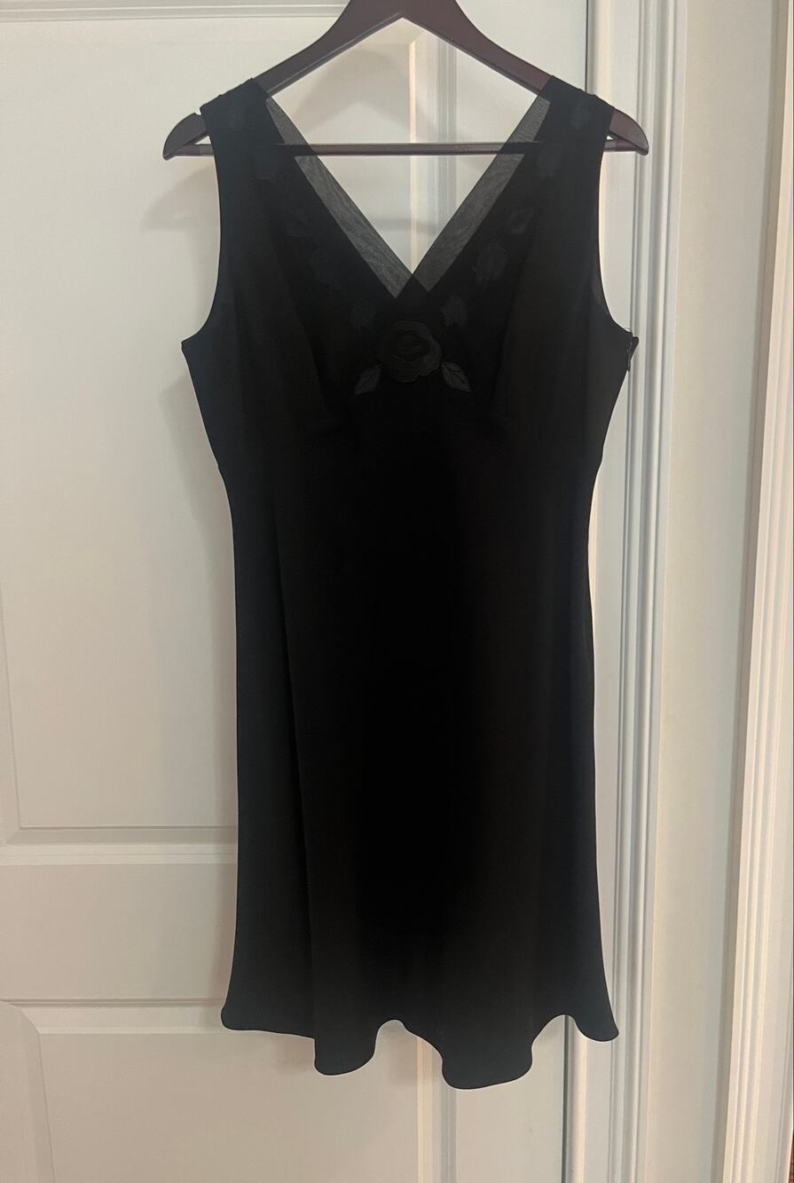 Vtg Petite Sophisticate Black Dress NWOT 12 Rose Mesh Sheath 90s Goth Office